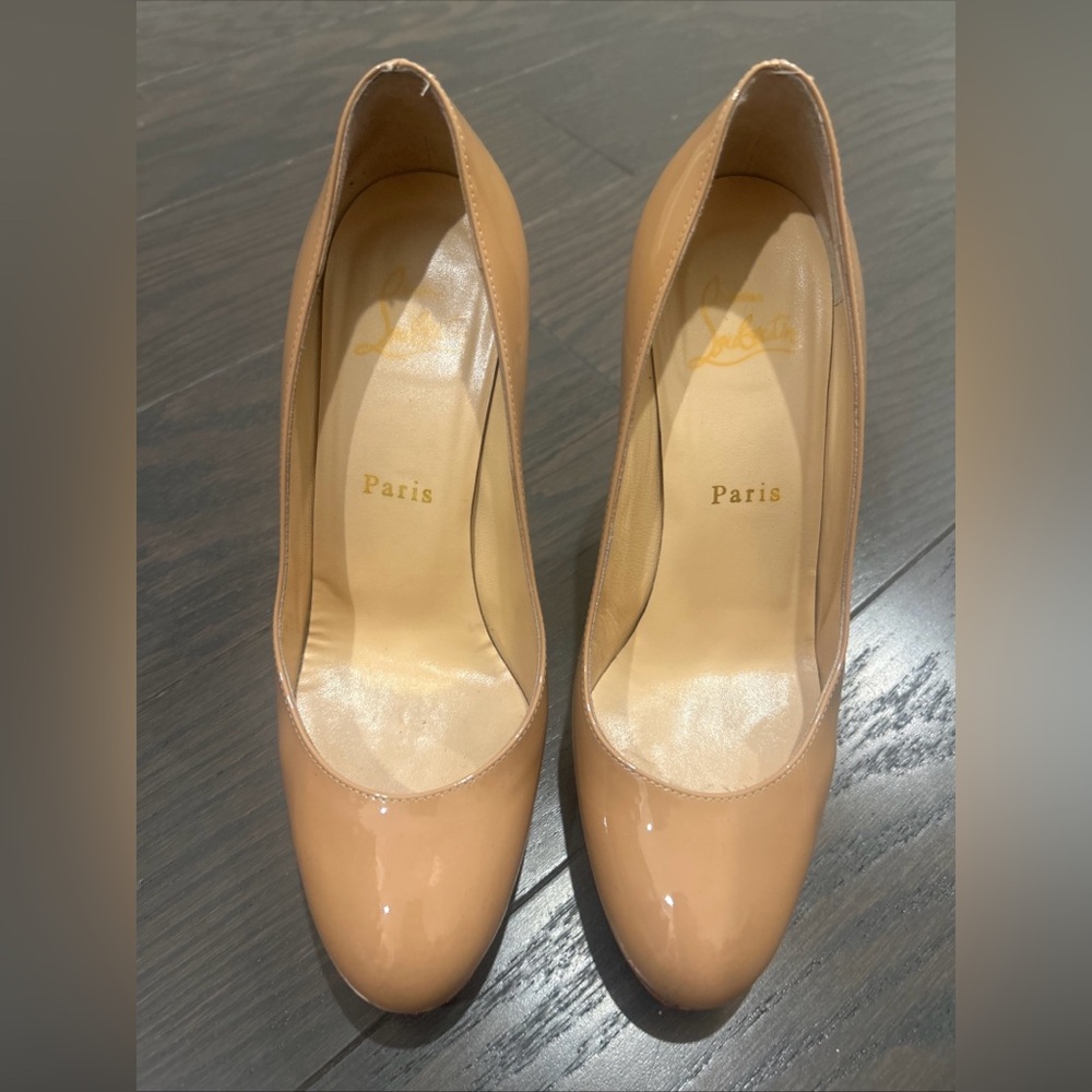christian louboutin Patent Simple Platform 120 Pump Nude Beige Size 36/6